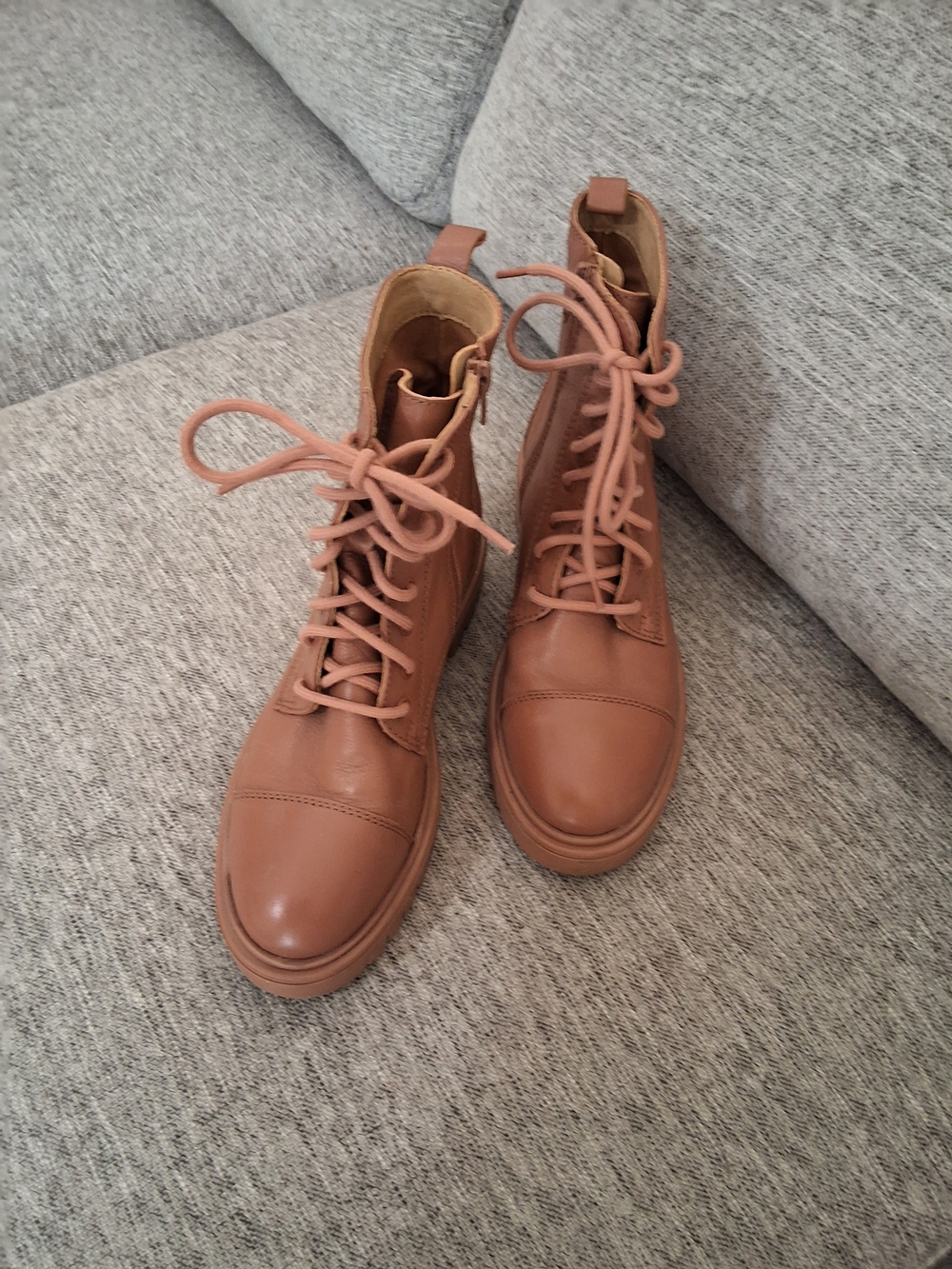 Tan Leather Lace-Up Boots